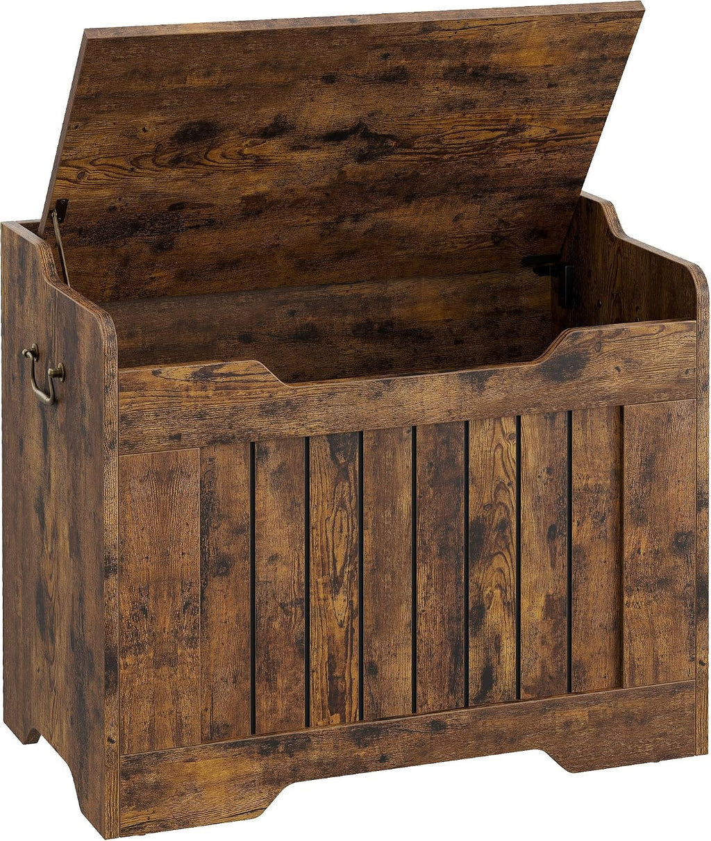 Rustic Wooden Safety‑Hinge Storage Bench Chest