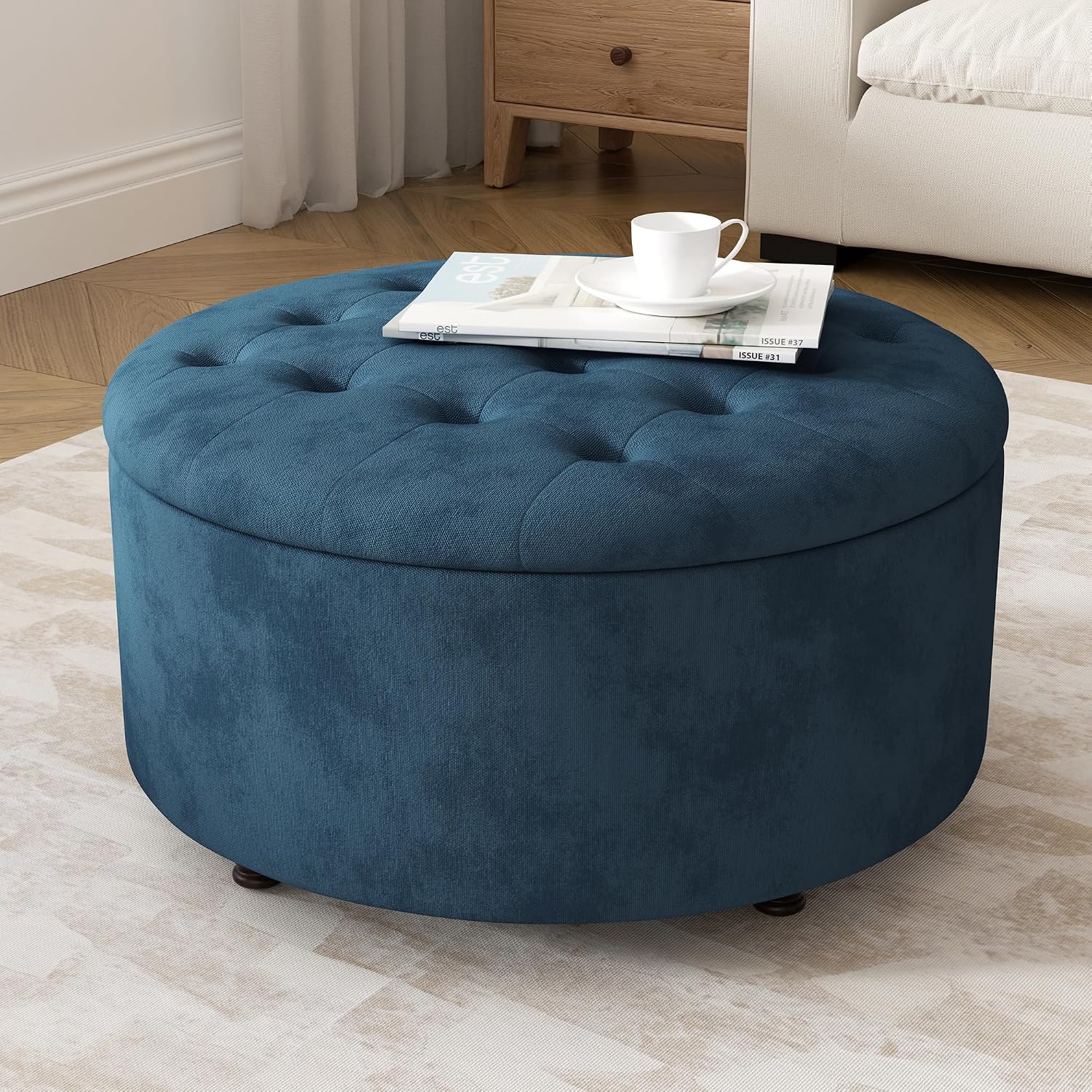 Modern Tufted Round Storage Ottoman Coffee Table