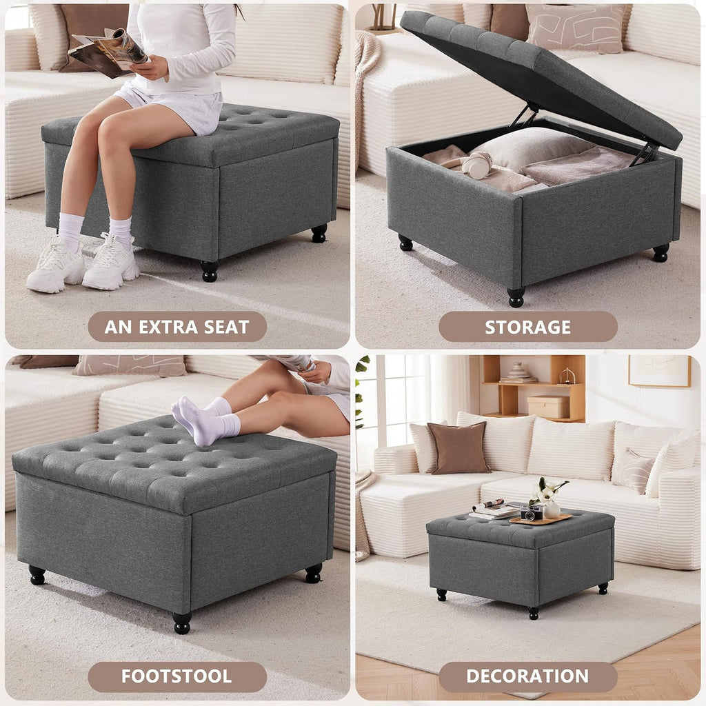 Large Fabric Square Storage Ottoman Coffee Table