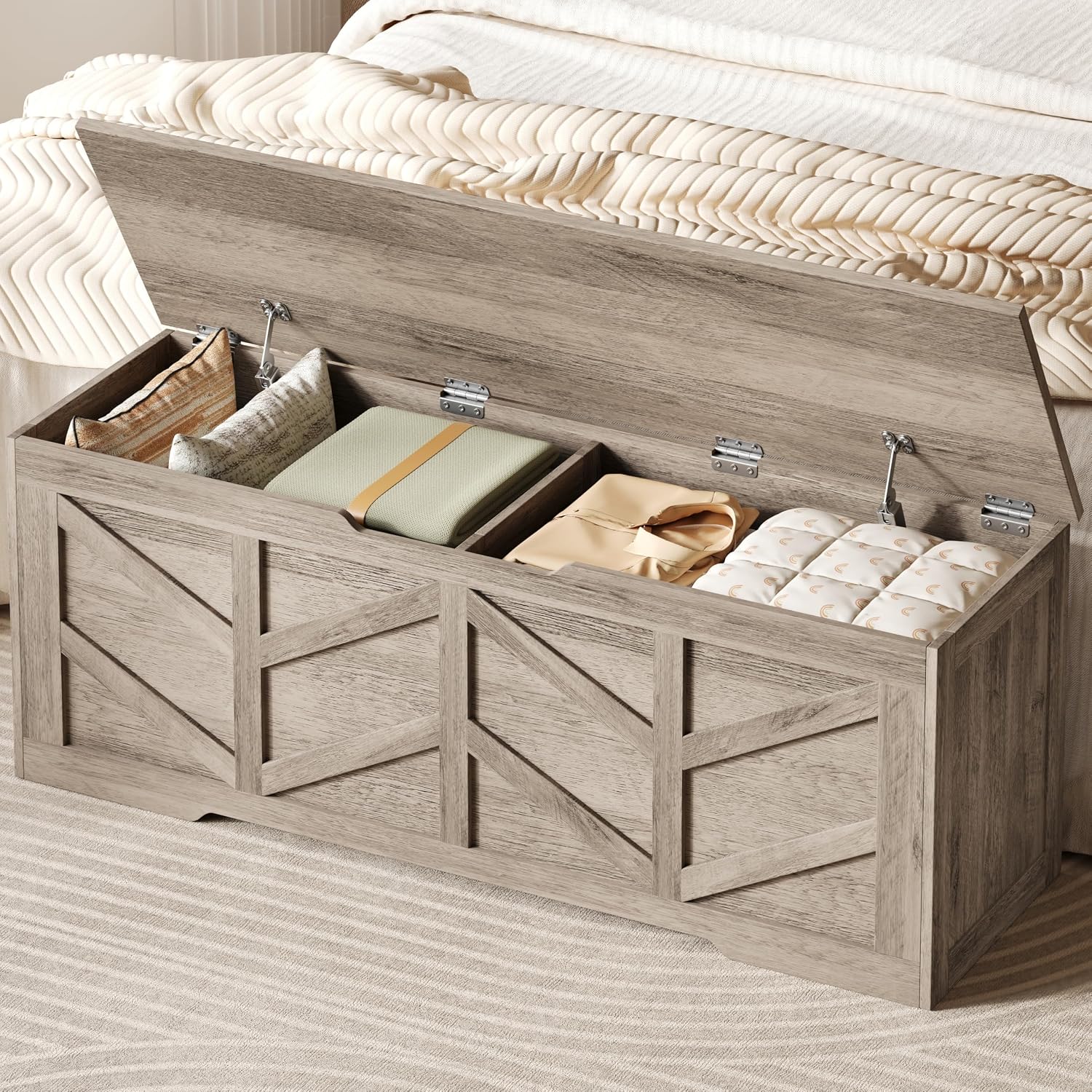 Extra Large Wooden Safety‑Hinge Storage Bench