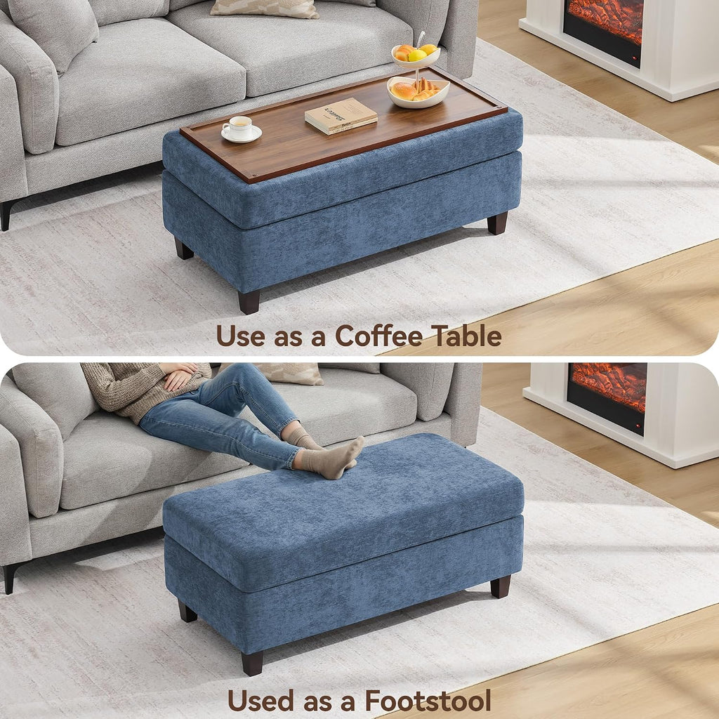 Large Chenille Storage Ottoman Bench Coffee Table
