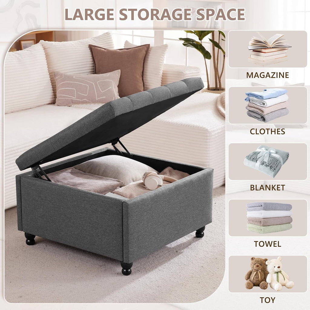 Large Fabric Square Storage Ottoman Coffee Table