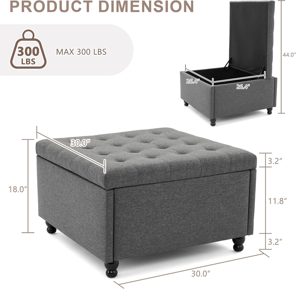 Large Fabric Square Storage Ottoman Coffee Table