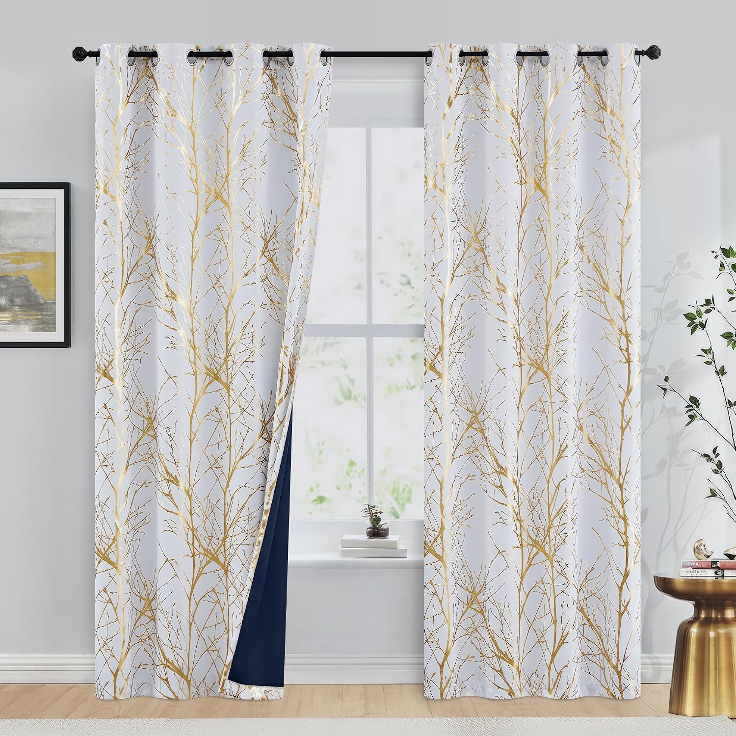 Gold‑Foil Blackout Decorative Window Curtain Panels