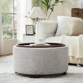 Round Boucle Storage Ottoman Coffee Table with Lid