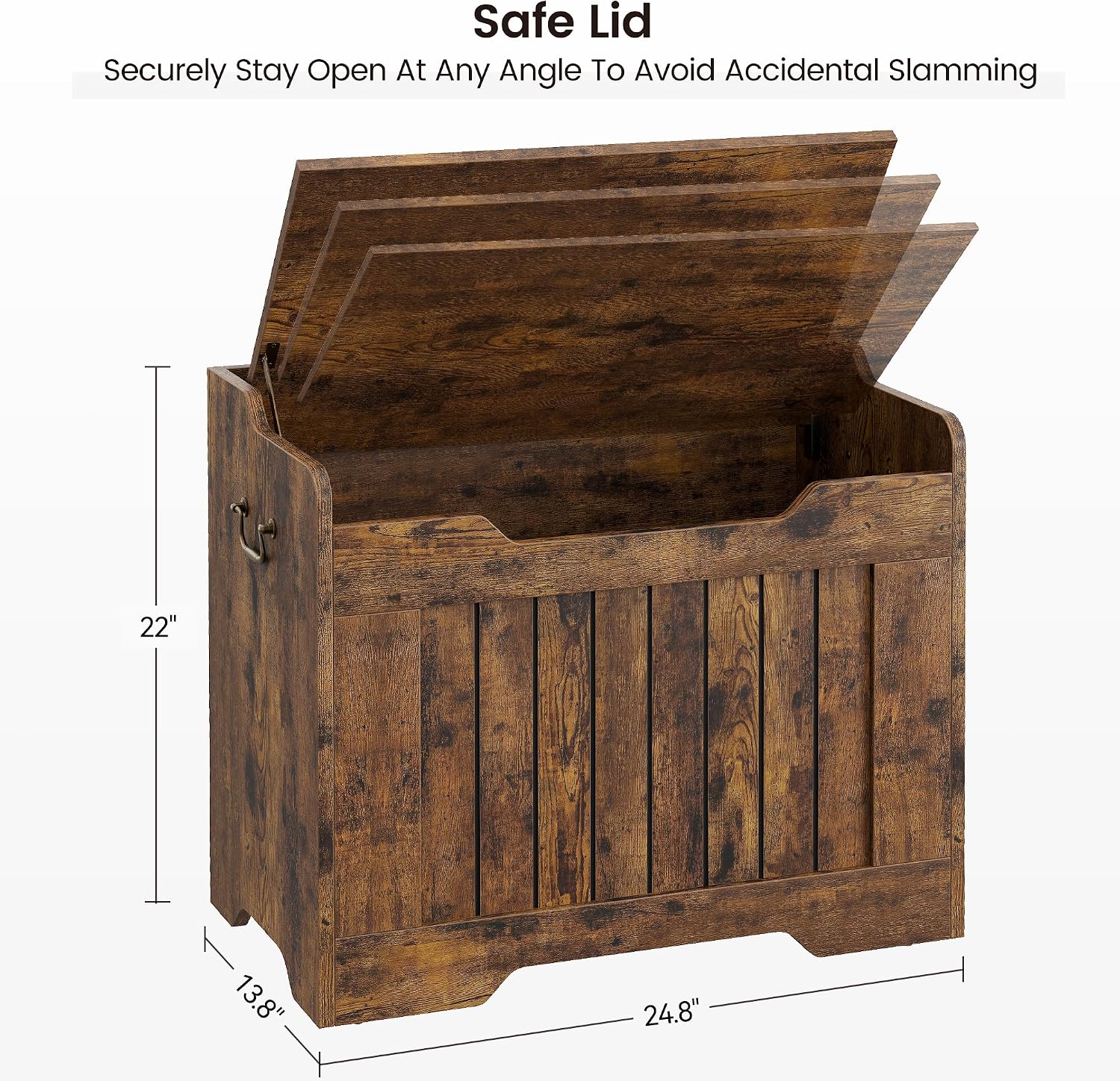 Rustic Wooden Safety‑Hinge Storage Bench Chest