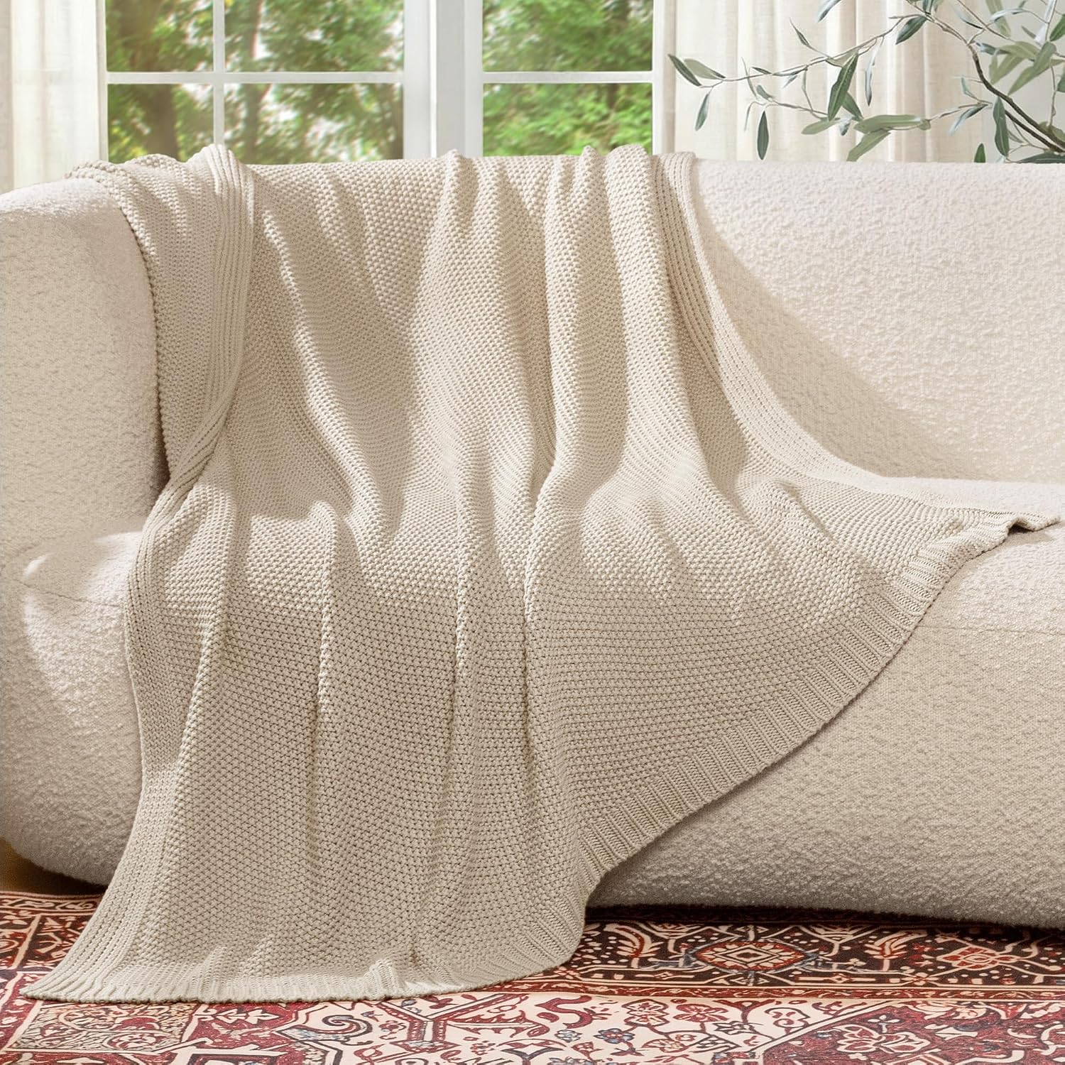Soft Cotton Cable Knit Throw Blanket