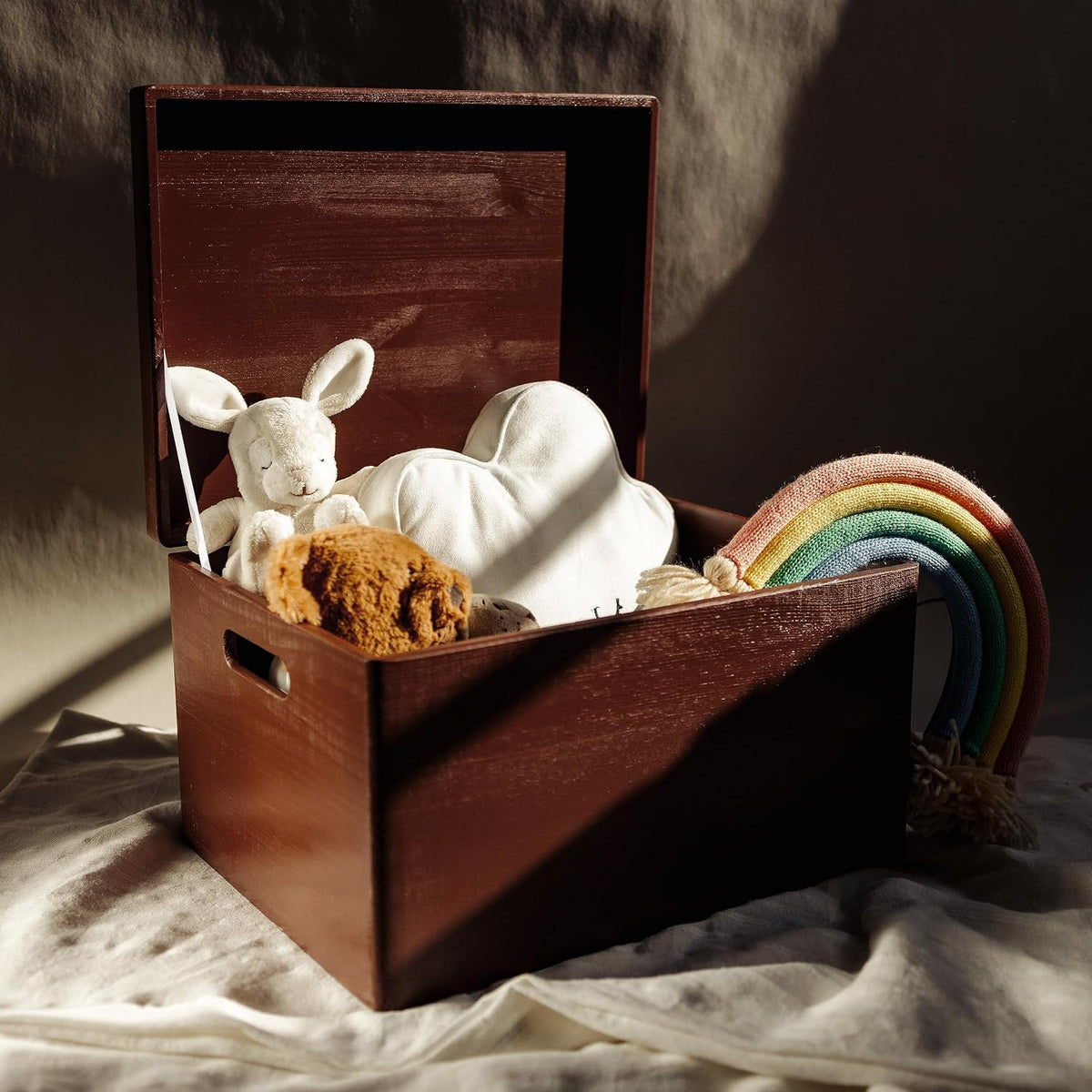 Large Wooden Storage Box With Hinged Lid