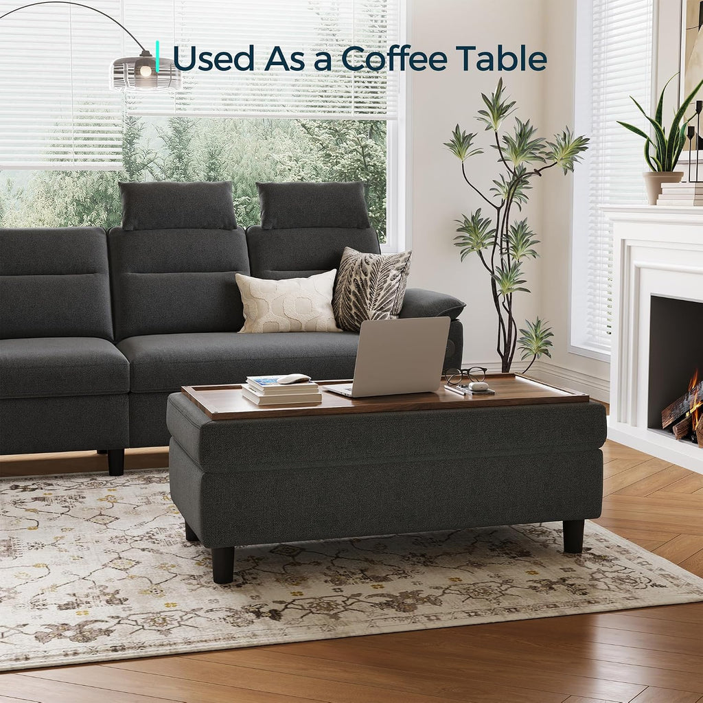 Linen Wide Storage Ottoman Bench Foot Stool